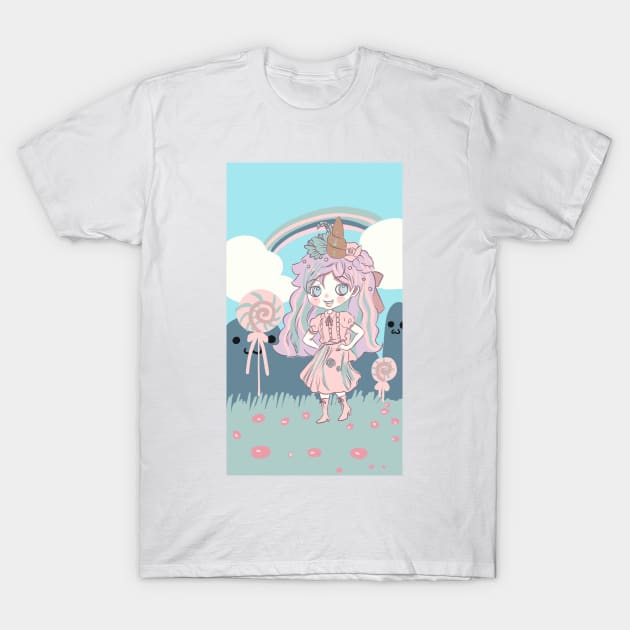 Cute kawaii unicorn anime manga chibi girl T-Shirt by meisanmui